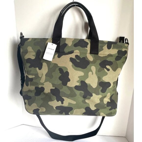 Coach Tote 38 Camo Print Large Canvas Tote Leather Carry-All Shoulder Bag CL396 - Picture 2 of 9